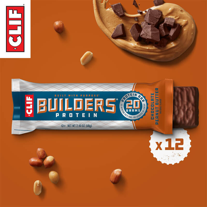 CLIF Builders - Chocolate Peanut Butter Flavor - Protein Bars，20g Protein - 2.4 oz. (12 Pack)